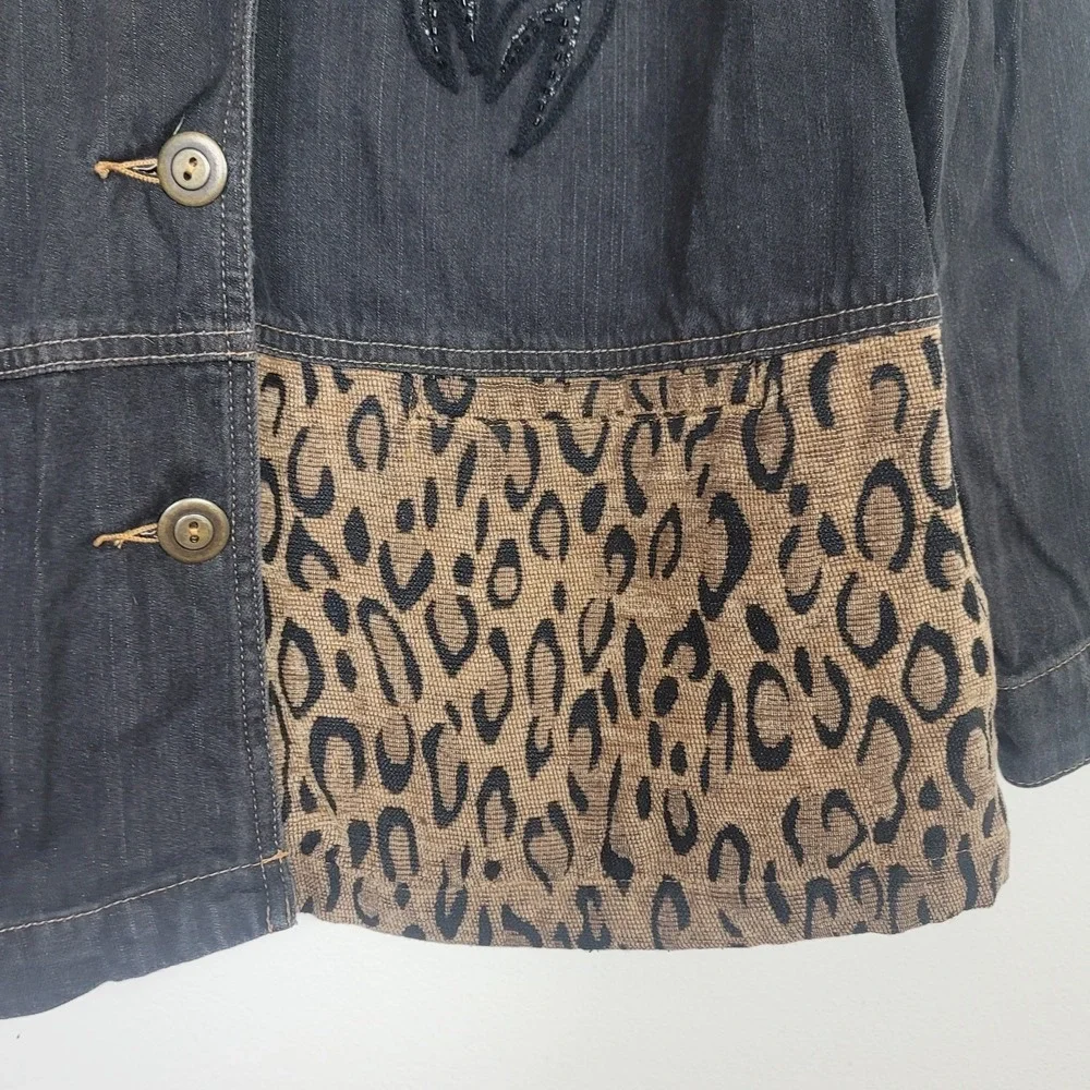 Napa Valley Denim 1X Jacket Leopard Print Animal Tapestry Patchwork Bead Y2K 90s